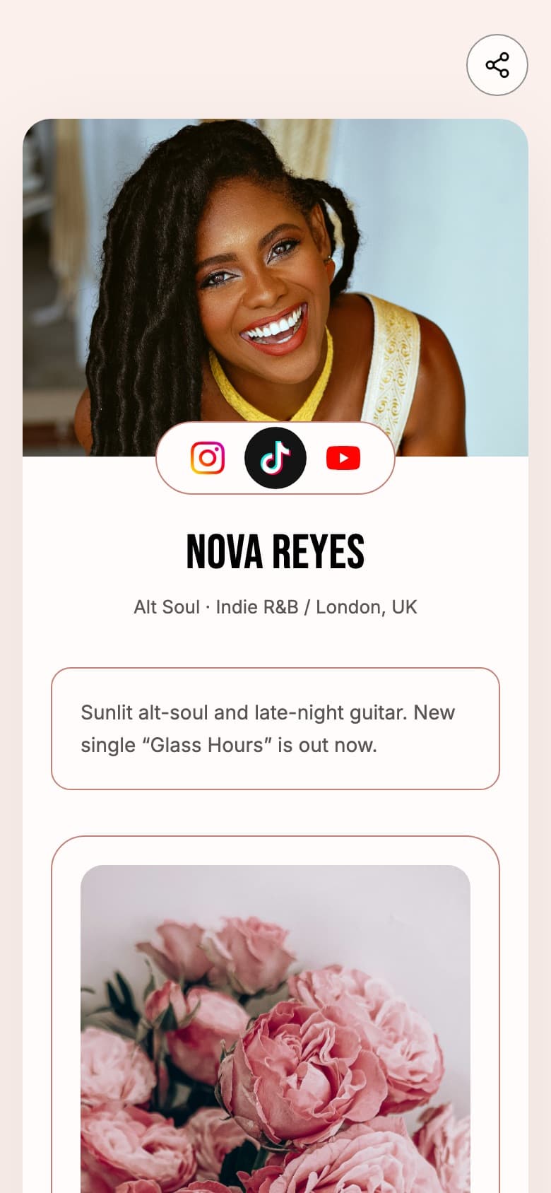 An example Tune.page in the Bloom style