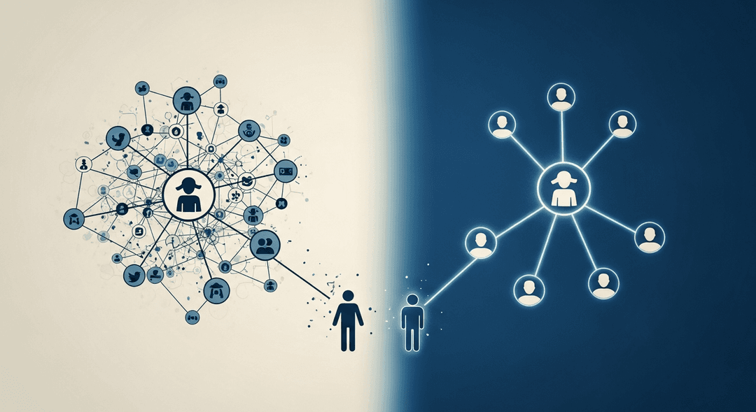 Illustration comparing indirect social media reach to direct-to-fan engagement via an artist website.