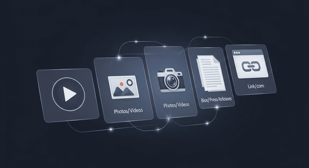 Visual representation of an electronic press kit for musicians, showcasing essential components for music media coverage.