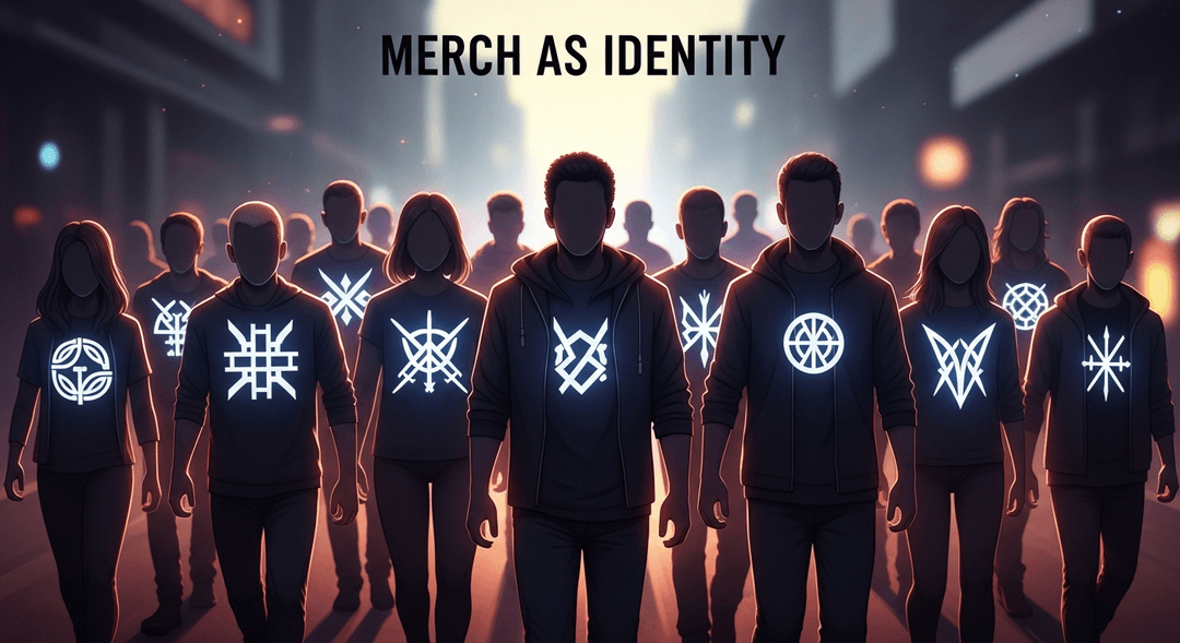 Fans wearing artist merch as a statement of identity and belonging to a music fan community.