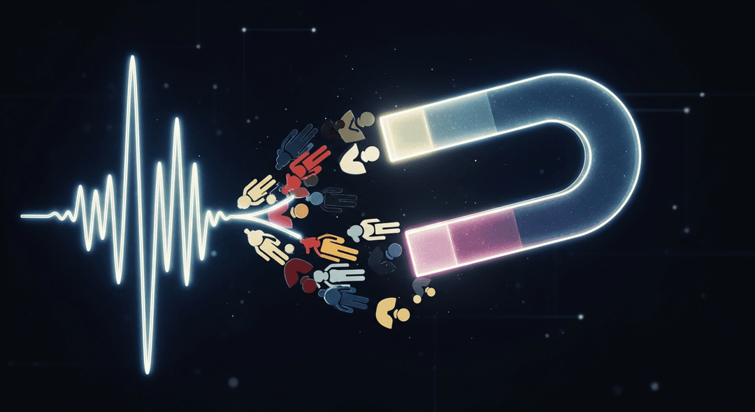 Conceptual image showing a musical hook capturing audience attention on TikTok in the first three seconds.