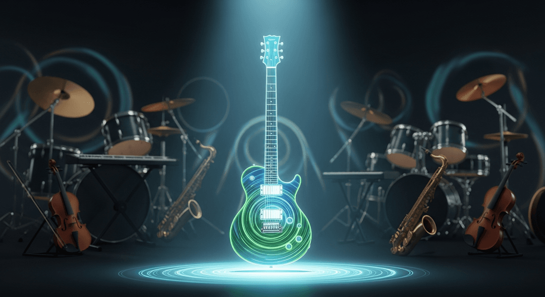 Visualizing a musician finding their unique sound and niche for TikTok content ideas and artistic identity.