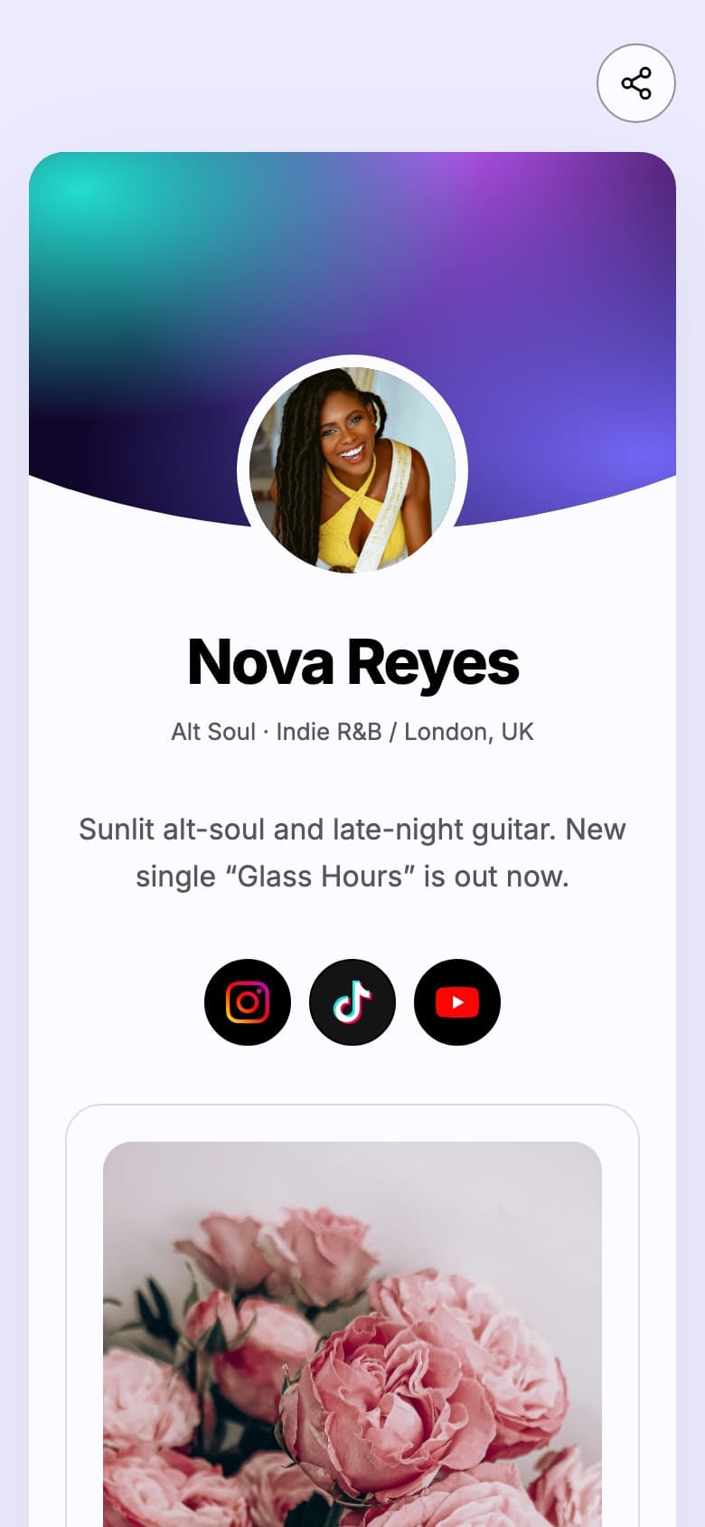 An example Tune.page in the Aurora style