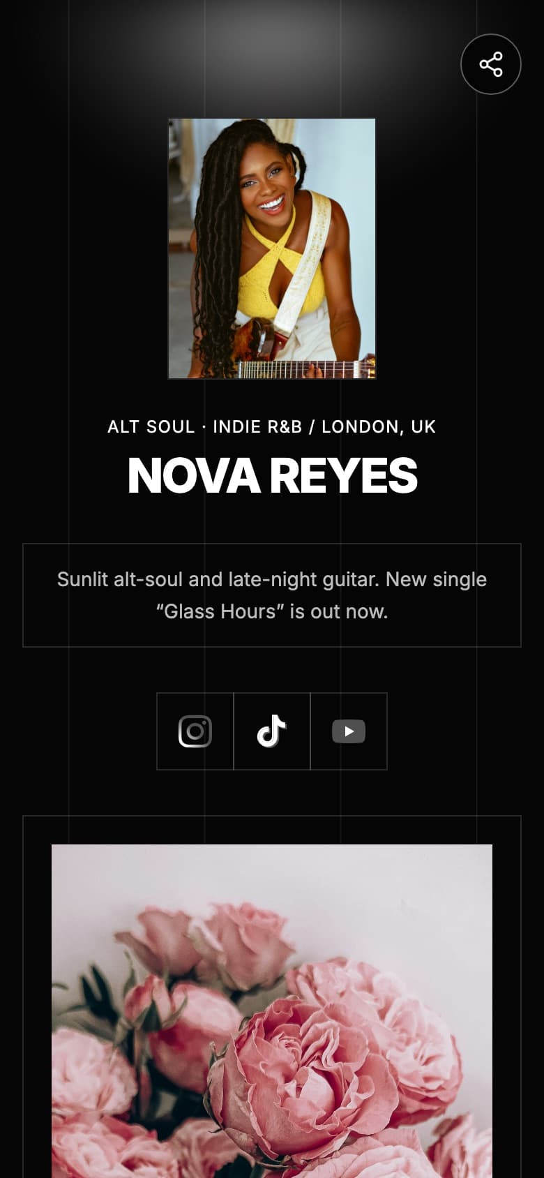 An example Tune.page in the Noir style